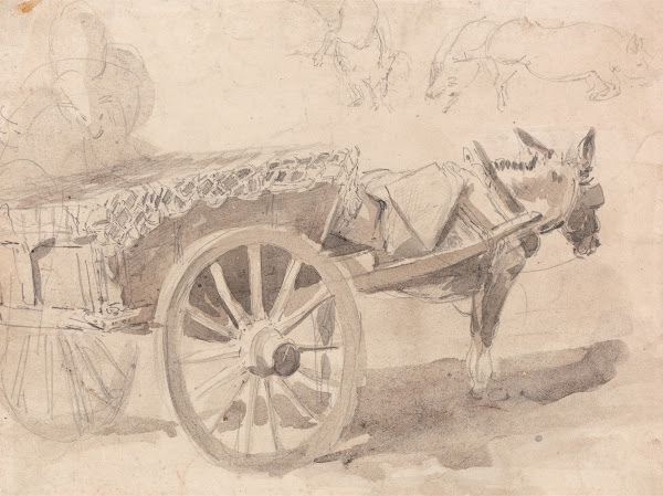A Mule or Donkey Harnessed to a Farm Cart with Other Sketches at Top Executed at