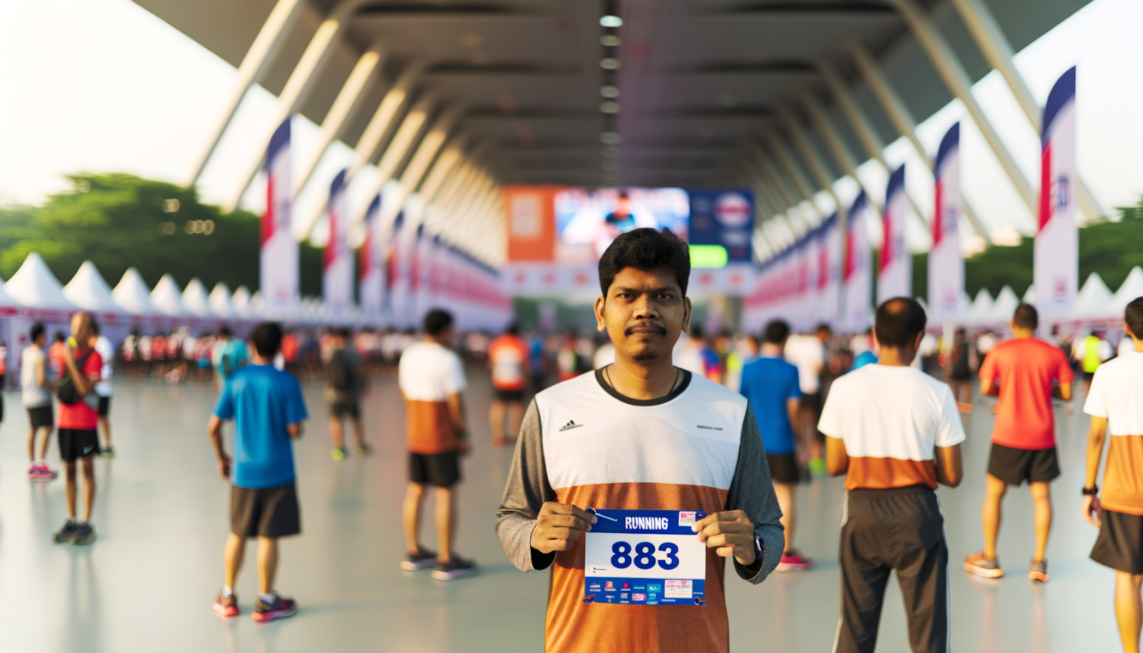 Corredor argentino revisando su inscripción en una expo de running en Buenos Aires