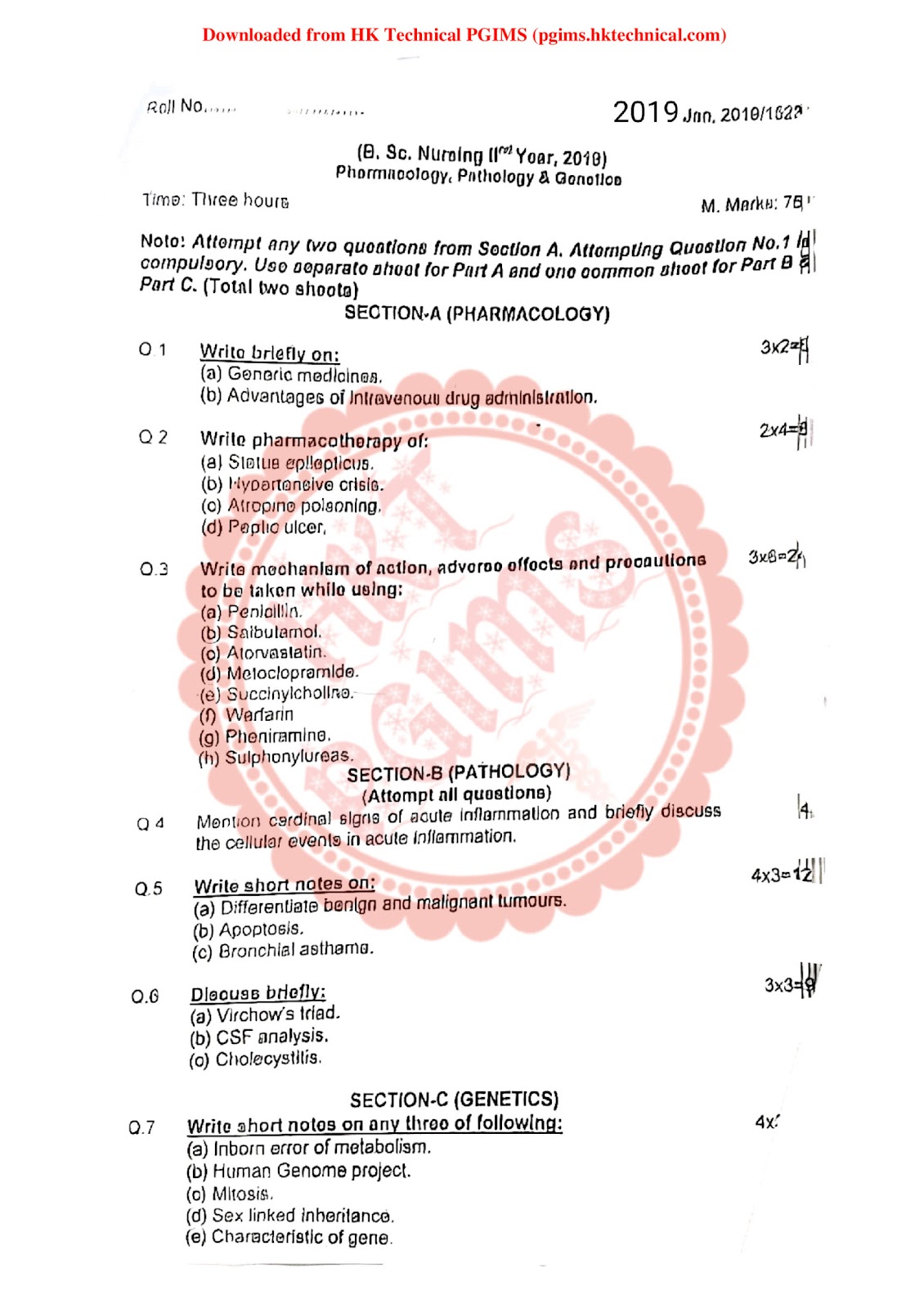 Pharmacology, Pathology and Genetics BSc Nursing 2nd Year