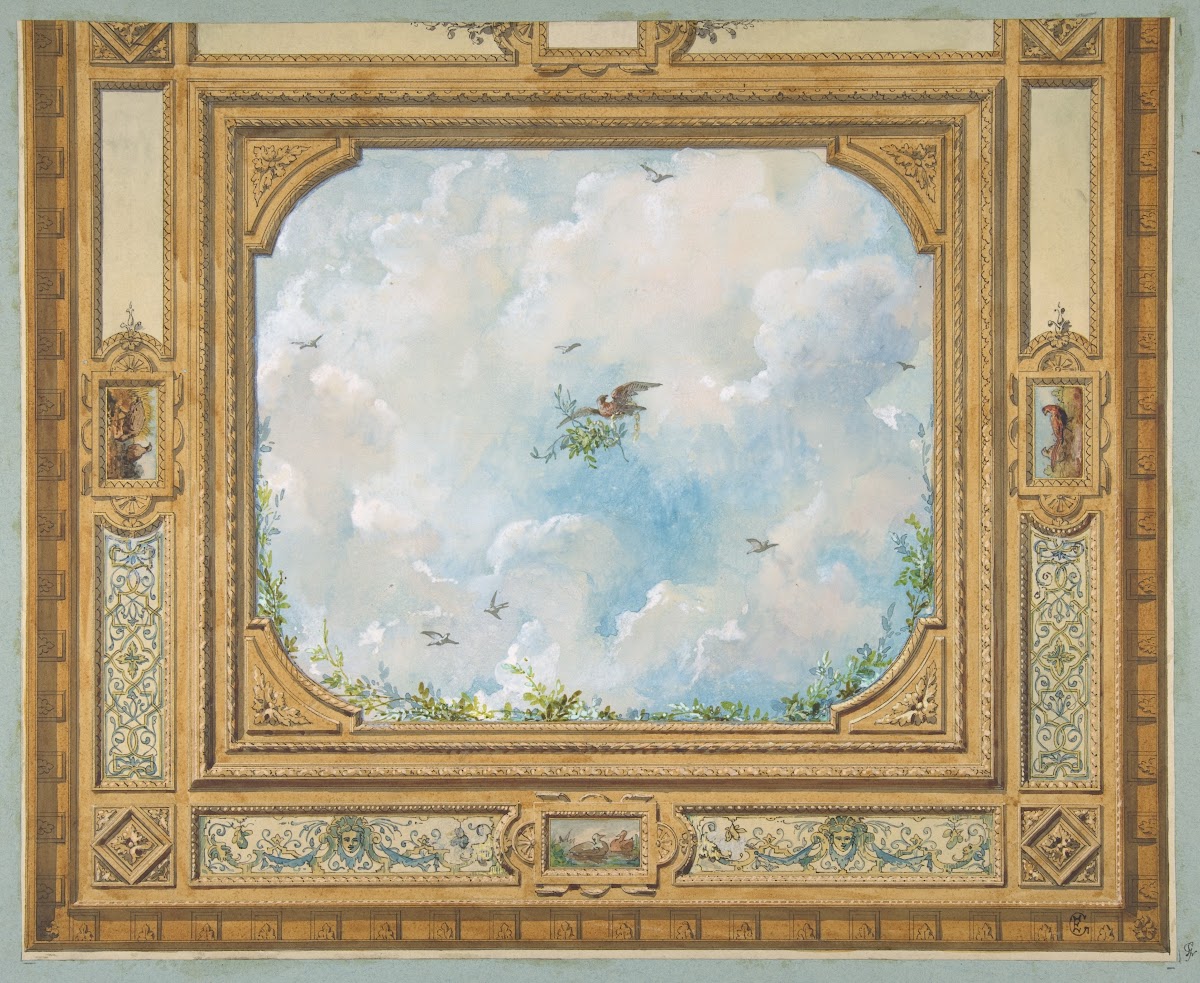 Design for a ceiling decorated with clouds and birds 183097