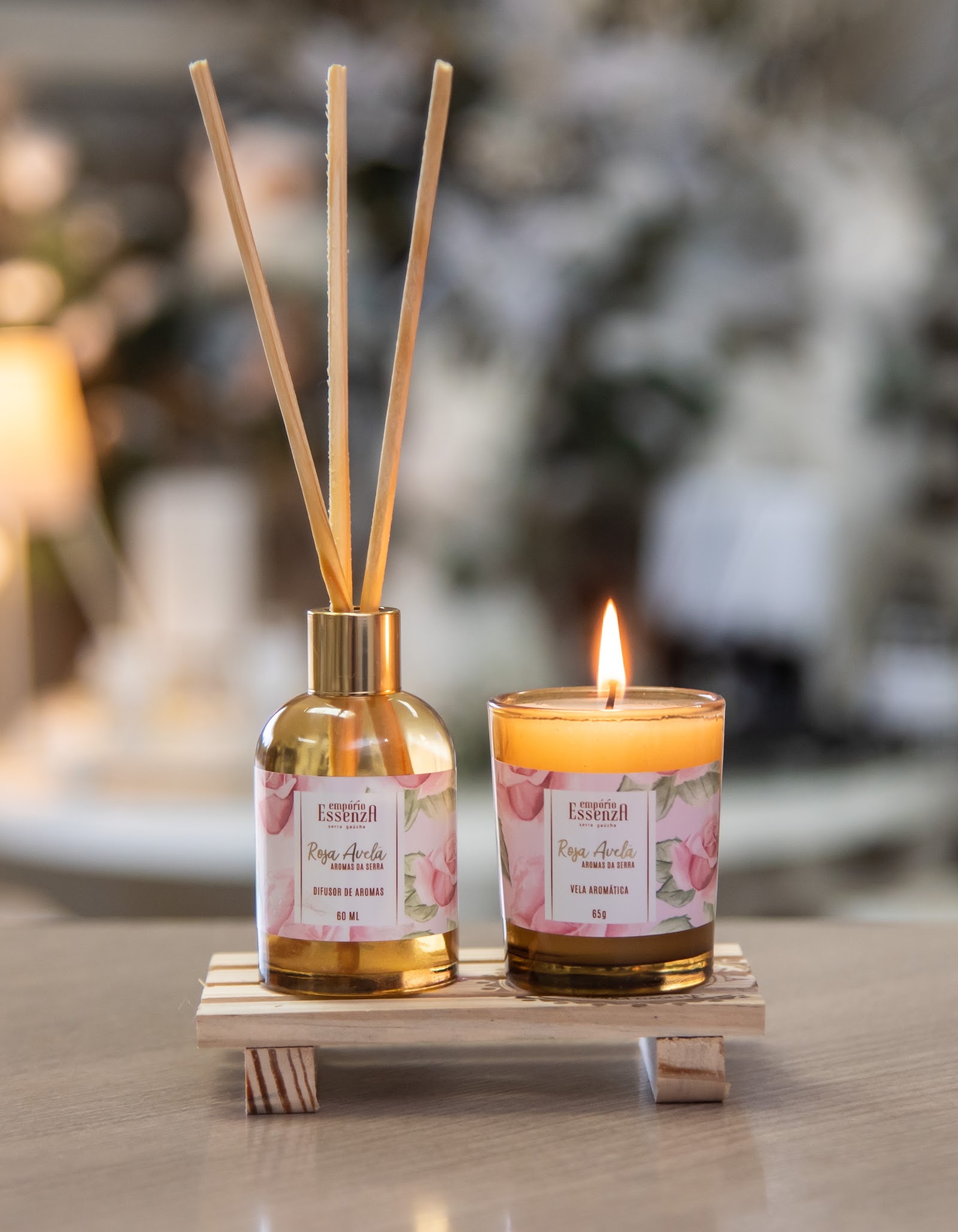 Kit Aromatizador e Vela Perfumada Rosa Avelã — Kit/Presentes