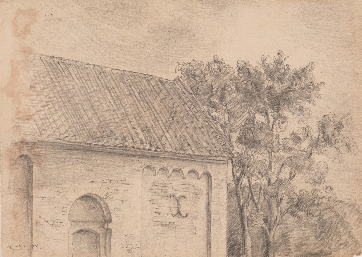 Kirkearkitektur med træer 1908