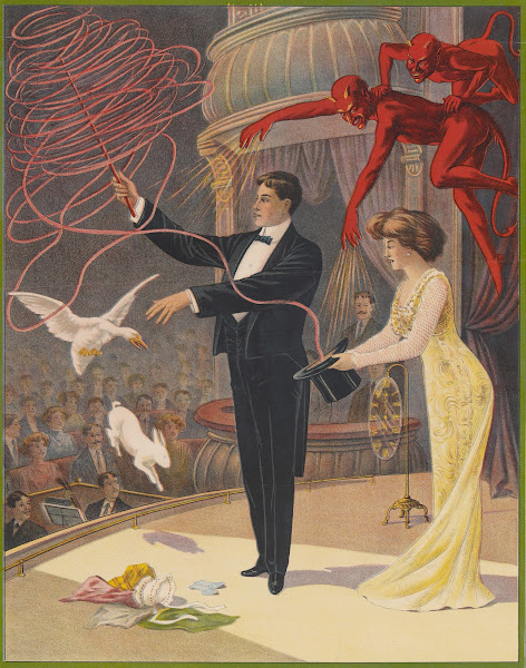 Magician with devils assistant goose and rabbit 1900