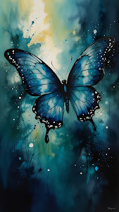 Vibrant Blue Butterfly Watercolor Splatter Art Teal Yellow