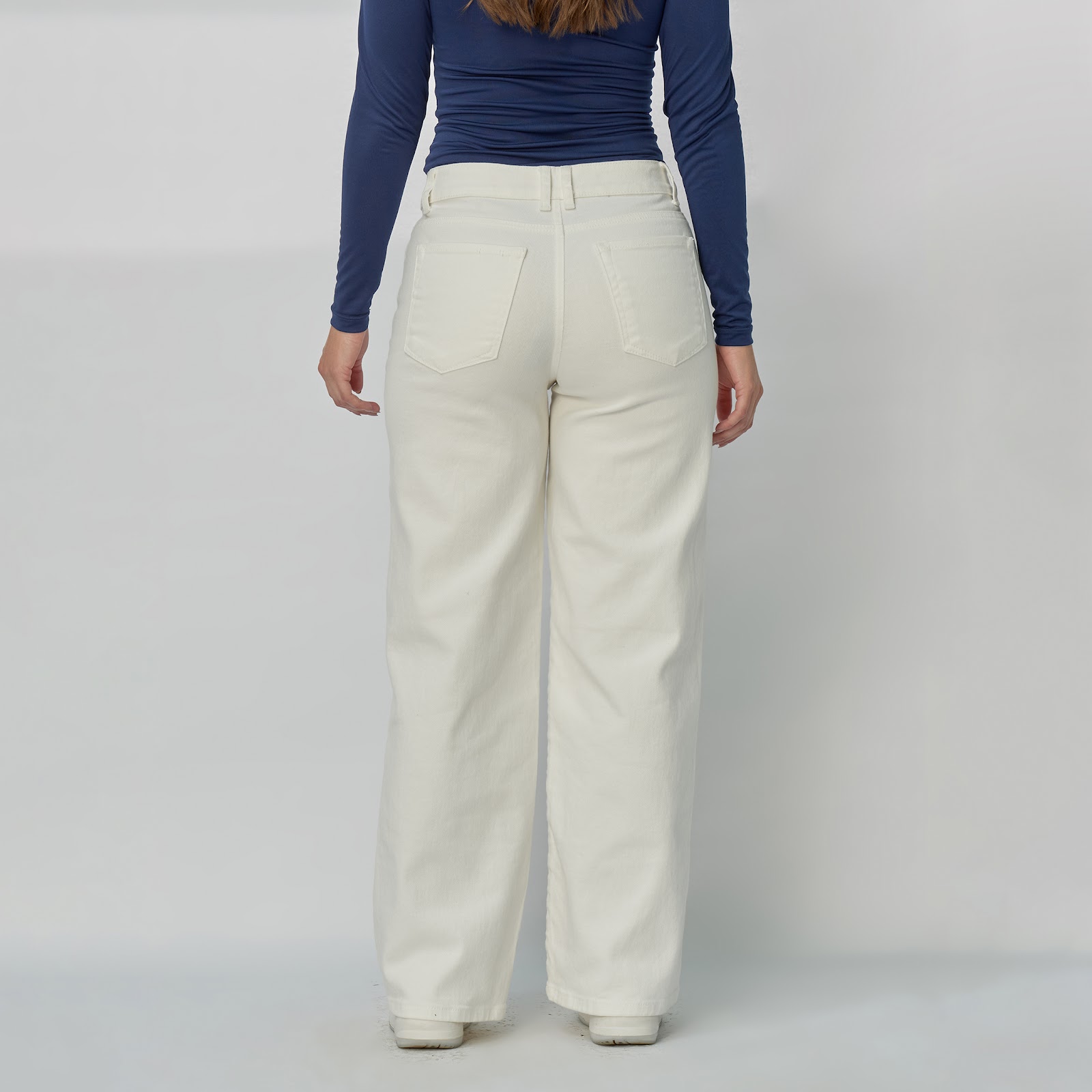 Jean dama Wide Leg tiro alto licrado con detalle de costuras, color Ivory - Vista 4