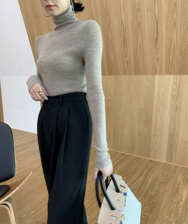 Women's knitted sweater with stand-up collar, warm and versatile