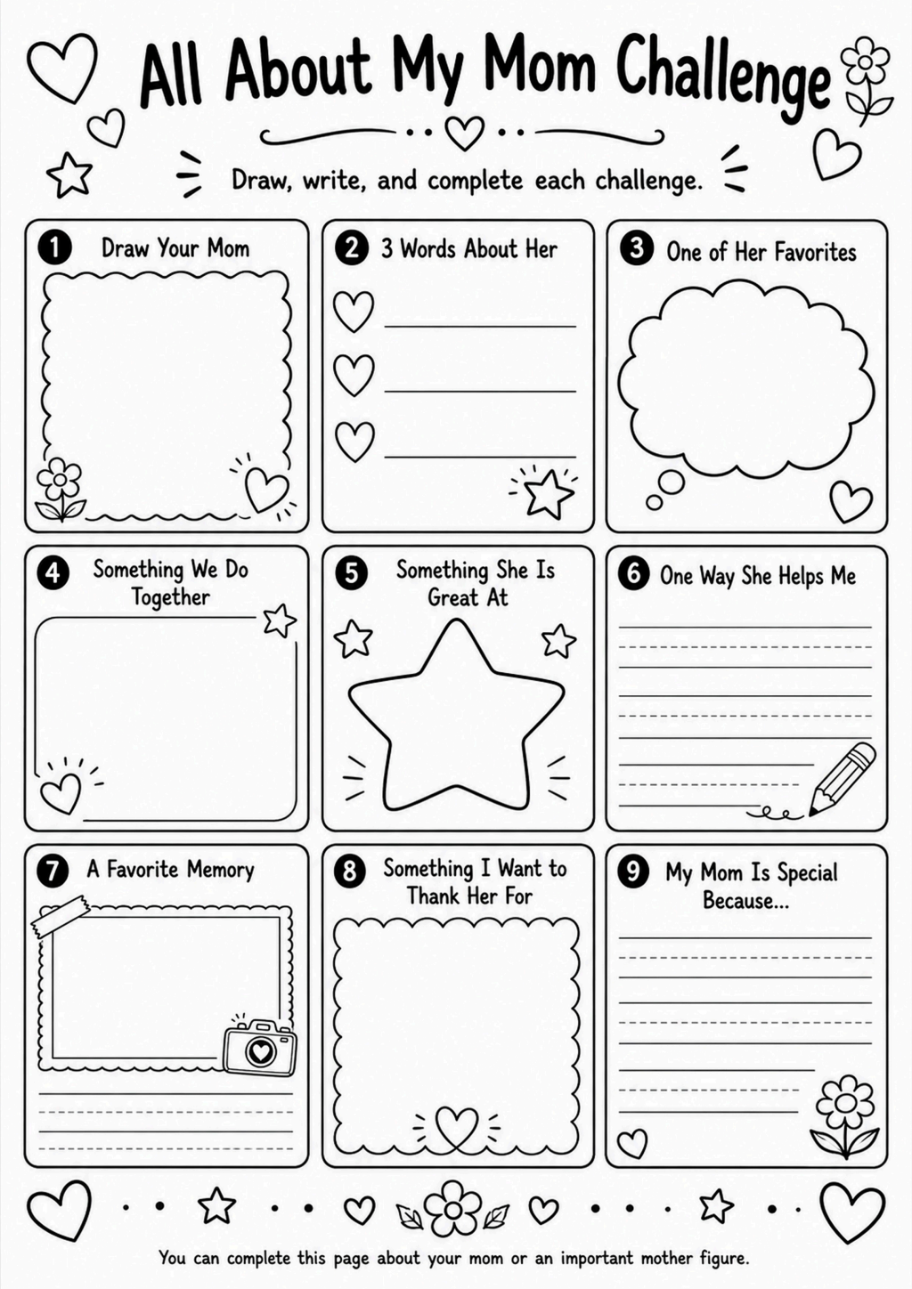 All About My Mom Challenge Worksheet