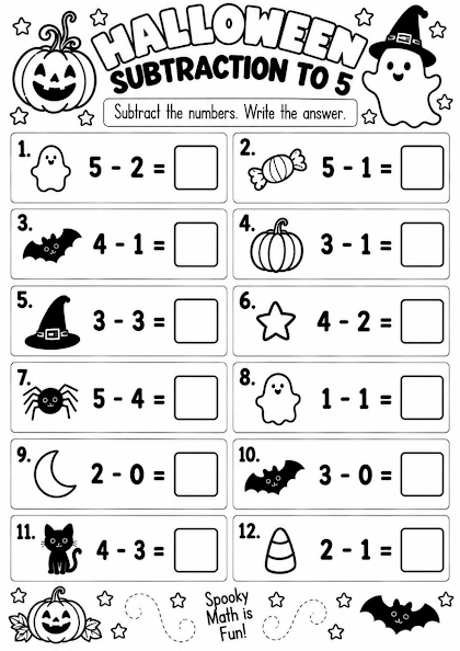 Halloween Subtraction to 5