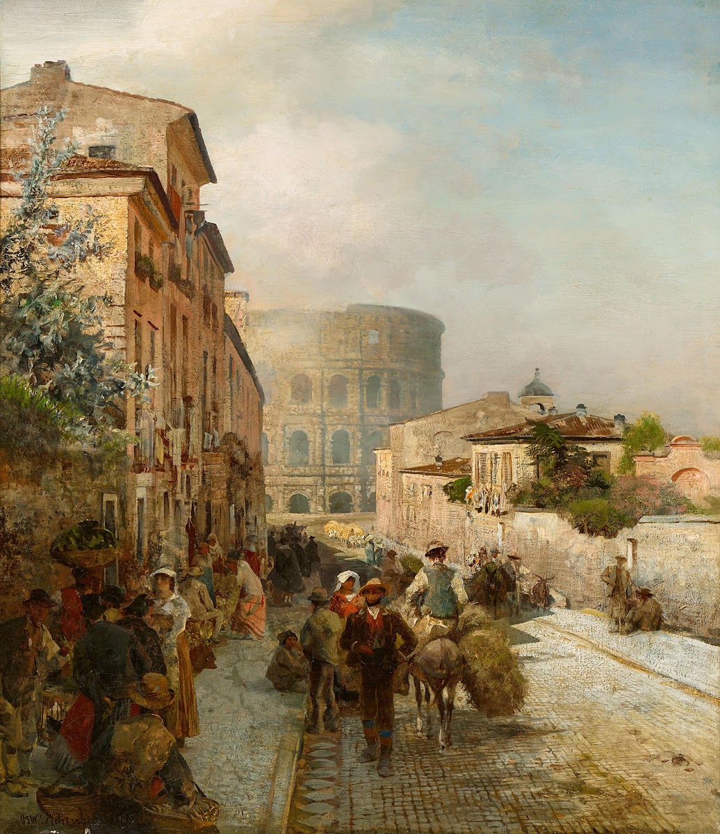 Straße in Rom mit Blick auf das Kolosseum 1880s