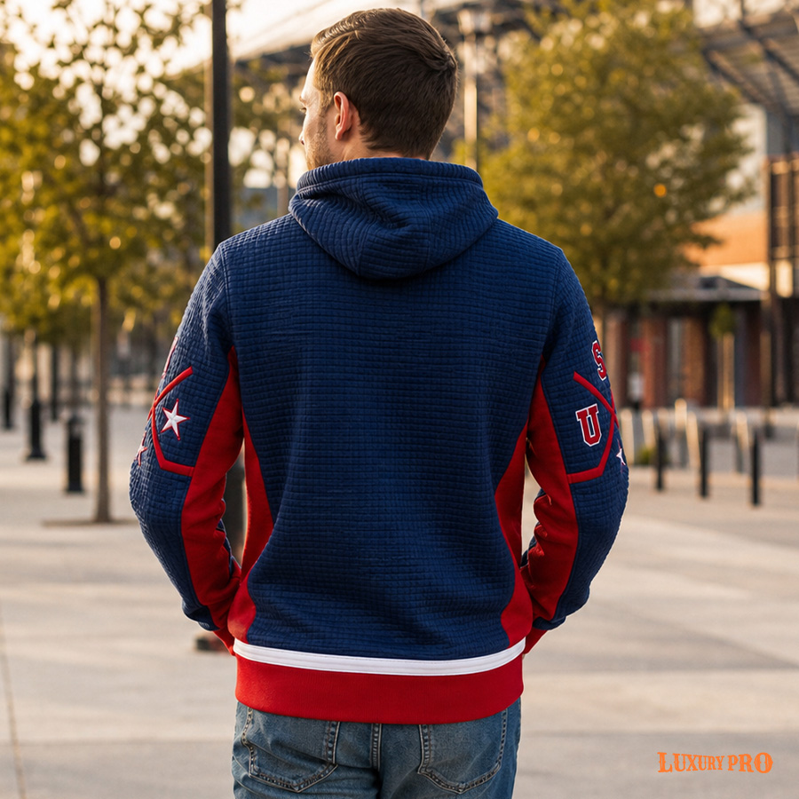 AOP Waffle Knit Hooded Sweatshirt