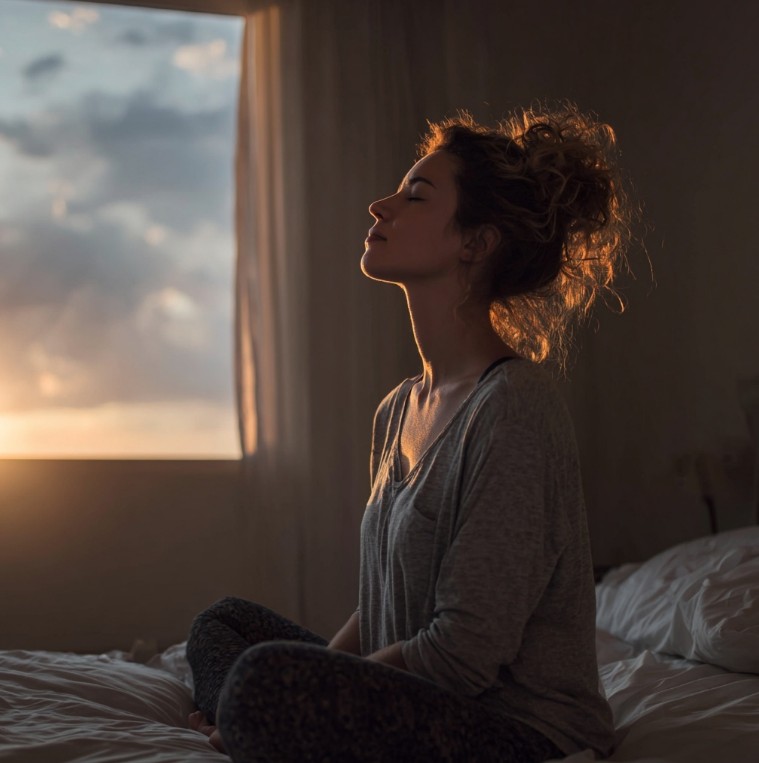 새벽에 호흡을 가다듬는 장면