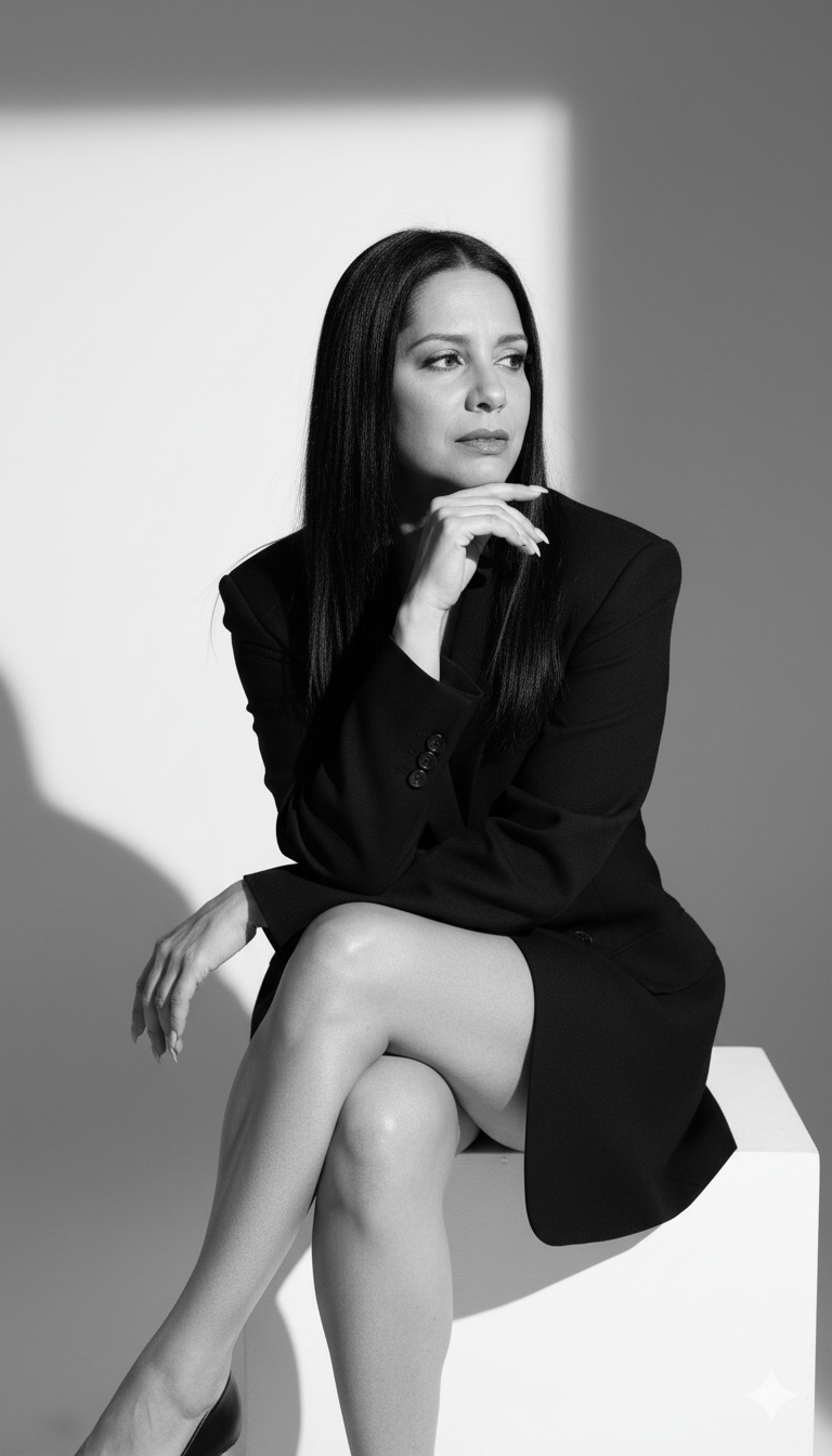 “Contemplação em Preto & Branco — Editorial de Moda Minimalista”