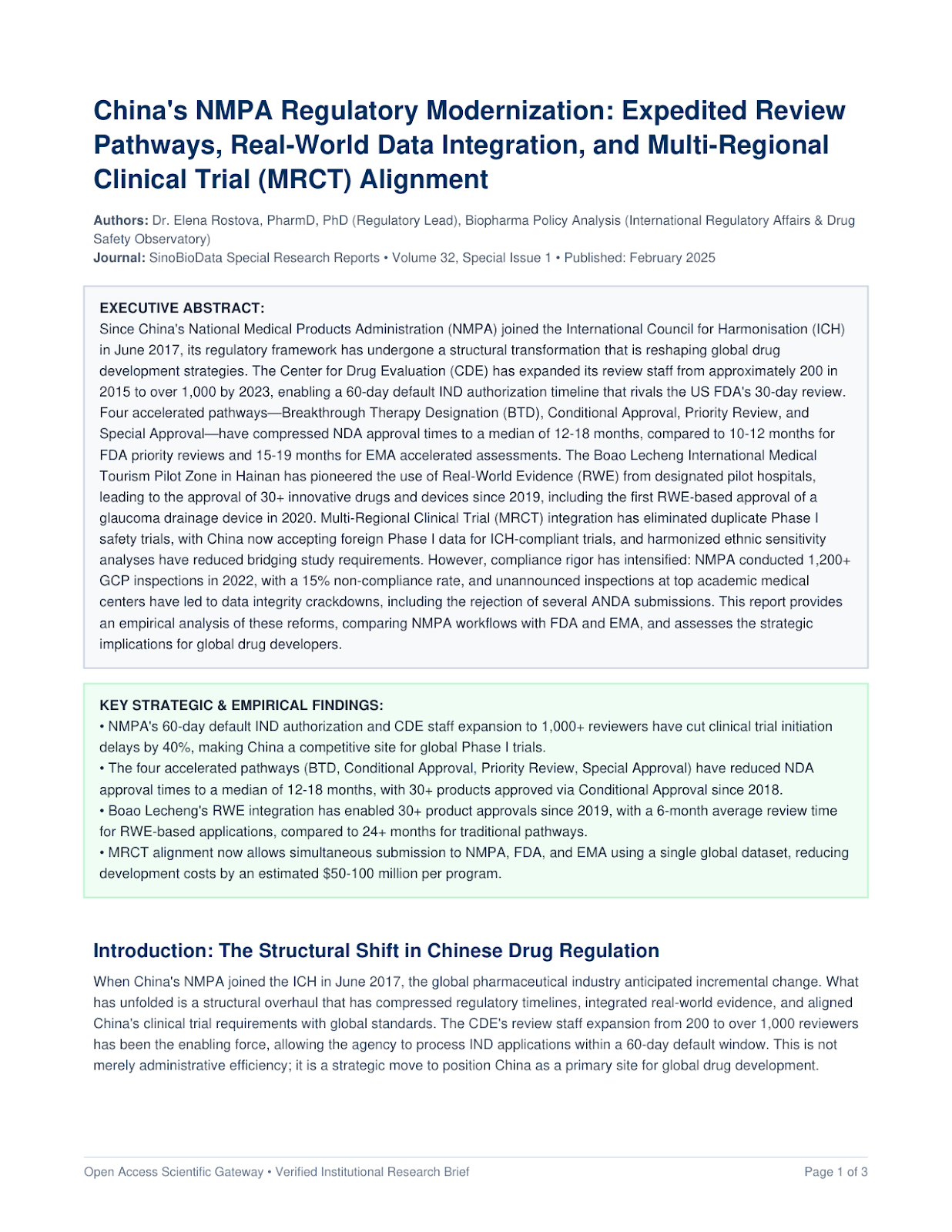 China's NMPA Regulatory Modernization: Expedited Review Pathways, Real-World Data Integration, and Multi-Regional Clinical Trial (MRCT) Alignment