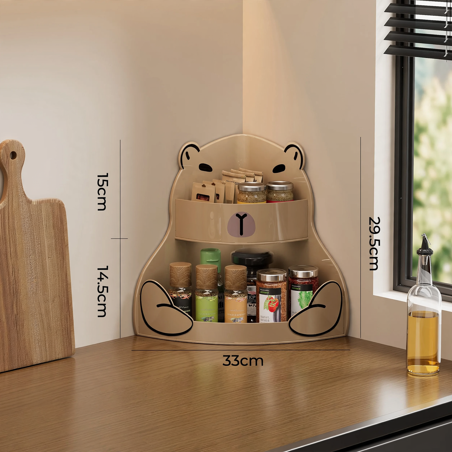 Corner shelf for kitchen, plastic, multi-tiered