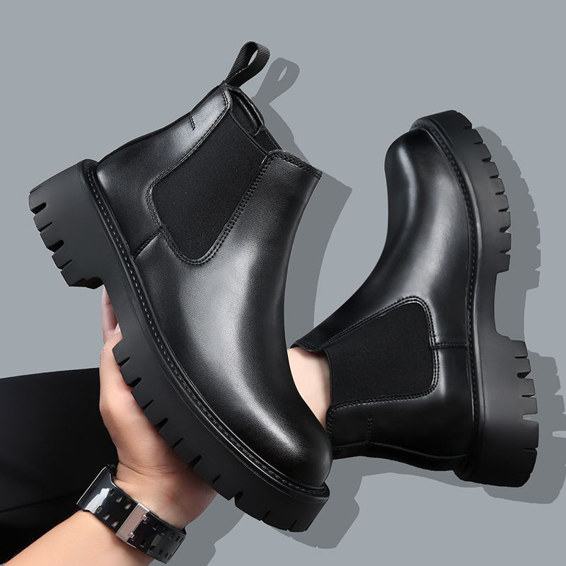 Herren-Stiefeletten, Leder, mittelhoher Absatz, rundes Design
