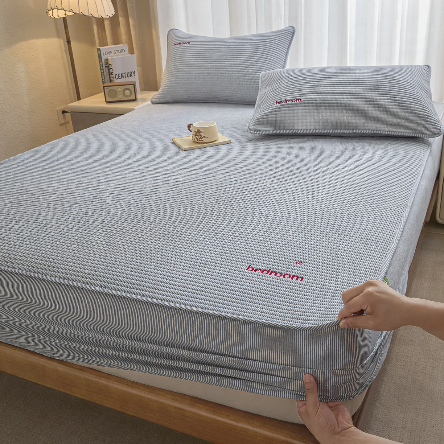 Cotton padded fitted sheet, 100% cotton
