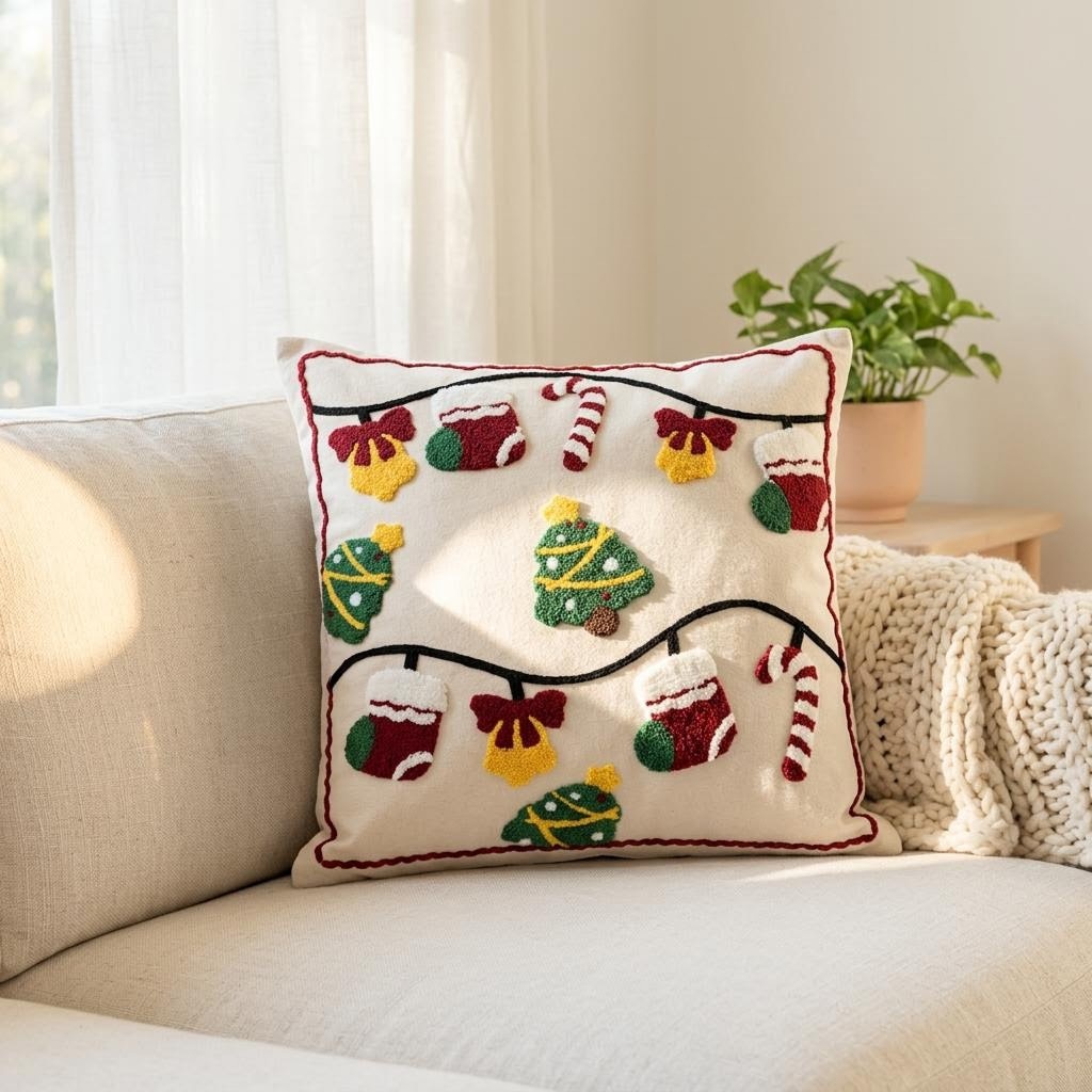 Christmas Embroidery Pillow Cover, 45×45 cm