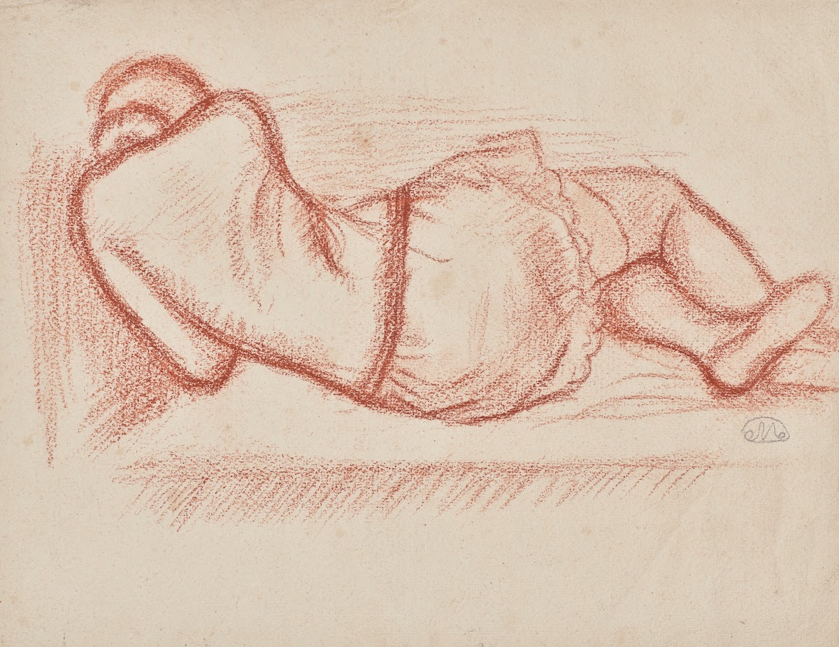 Thérèse au repos couchée dans latelier vêtue 1922