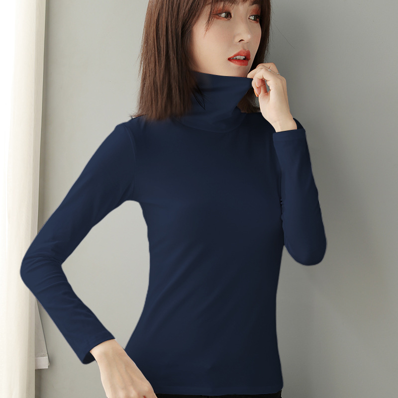 Women's long-sleeve undershirt, cotton, high collar, fitted