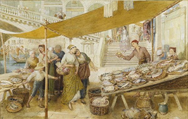 The Fish Market On The Steps Of The Rialto Bridge