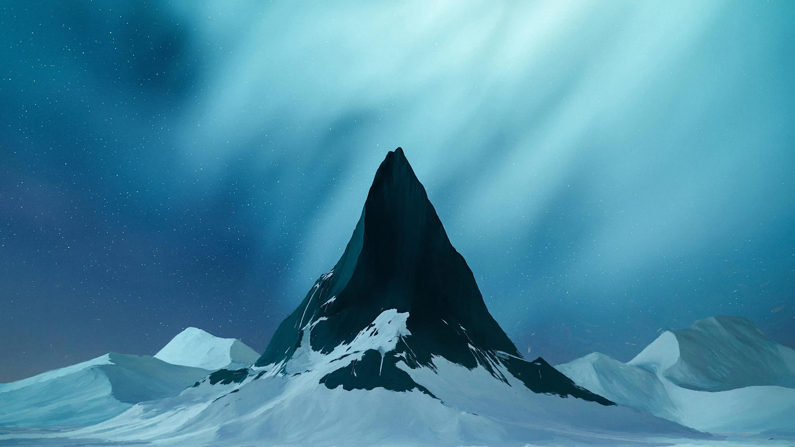 Solitary Snowy Peak Under Starry Sky - Digital Painting 4K Wallpaper (3840x2160)