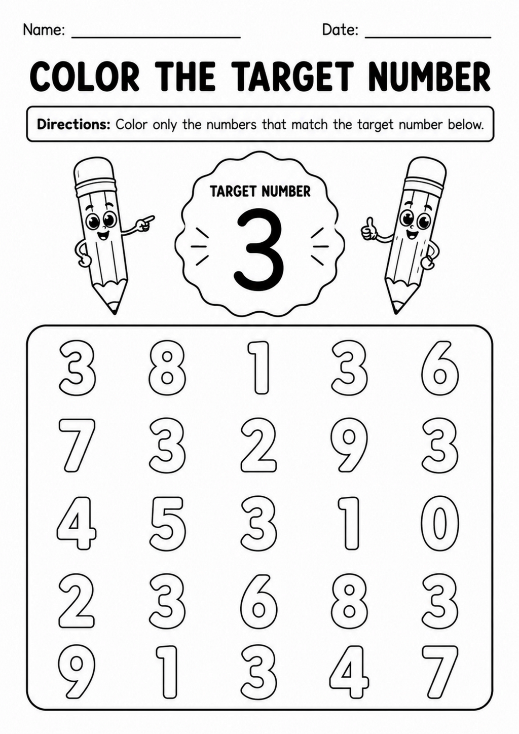 Color the Target Number Worksheet