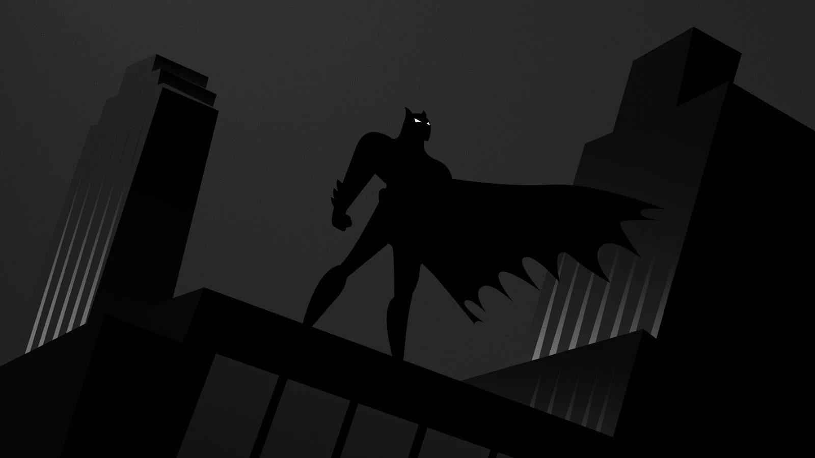 Batman On Gotham Rooftop - Minimalist Illustration 5K Wallpaper (5120x2880)