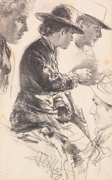 Studie einer sitzenden Dame mit Hut Schirm und Geldbörse 1880