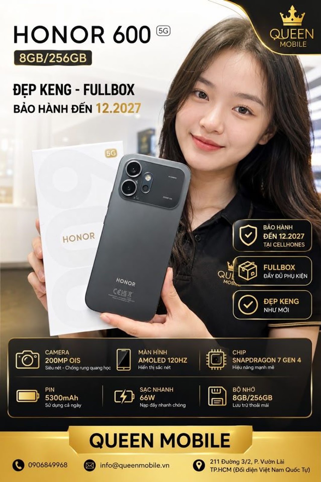 HONOR 600 5G 8GB/256GB Fullbox Đẹp Keng – Còn bảo hành CellphoneS đến 12/2027 #Honor600 #Honor5G #Honor #ĐiệnThoạiCũ #Fullbox #BảoHành #QueenMobile #TPHCM #ĐiệnThoạiGiáTốt #Smartph