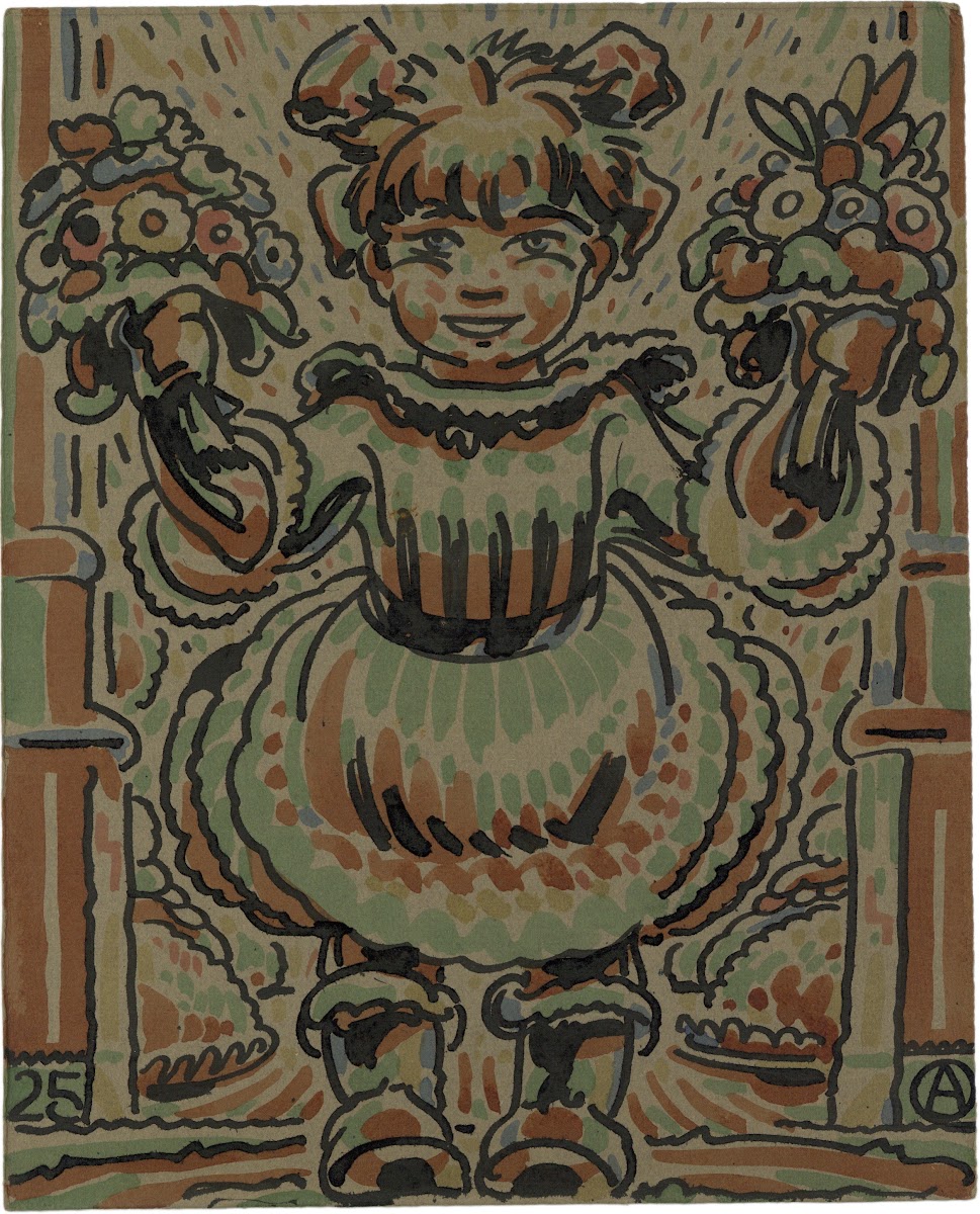 Klein meisje met twee bloemenruikers 1944