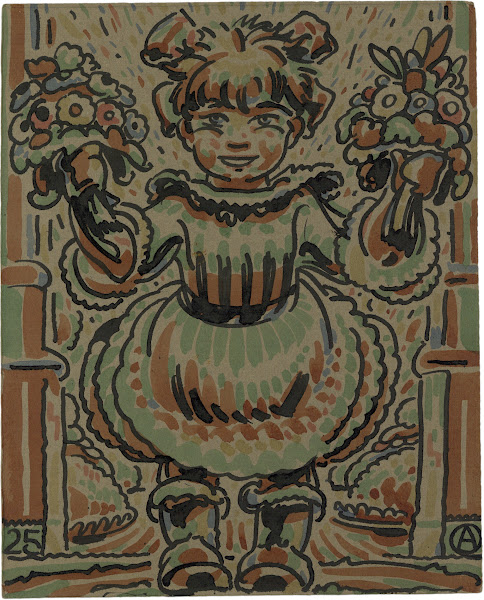 Klein meisje met twee bloemenruikers 1944