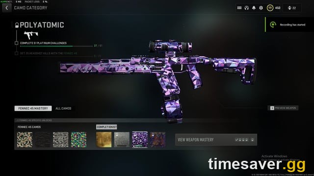 The original Polyatomic camo's in-game unlock menu — MW4's version rides the same mastery-challenge structure, though the exact requirements are still unpublished