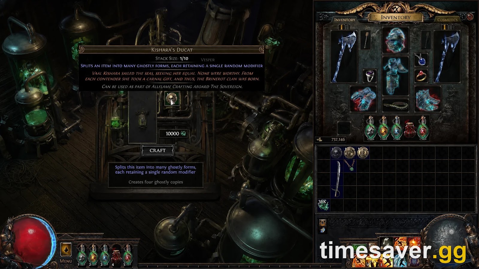 Kishara's Ducat tooltip in Path of Exile 3.29, splitting an item into four ghostly copies each keeping a single modifier