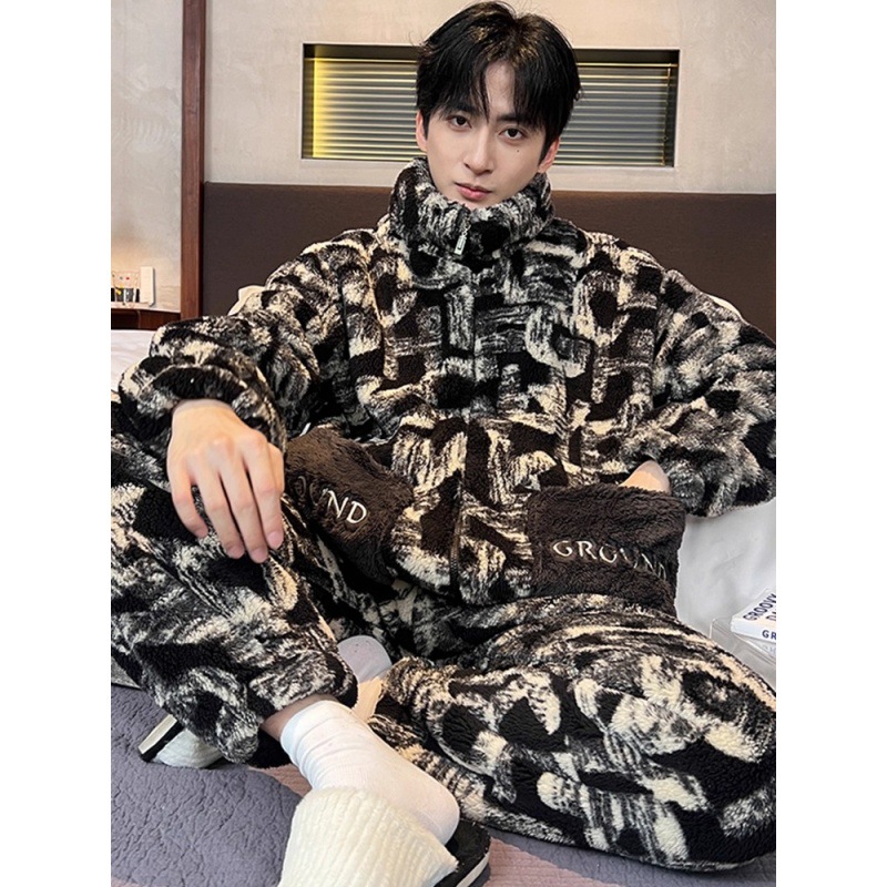 Luxuriöses Herren-Pyjama-Set aus Flanell, warm und gefüttert