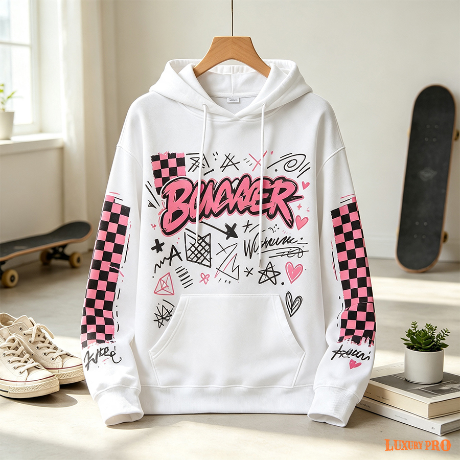 AOP Popcorn Texture Hoodie with Pocket