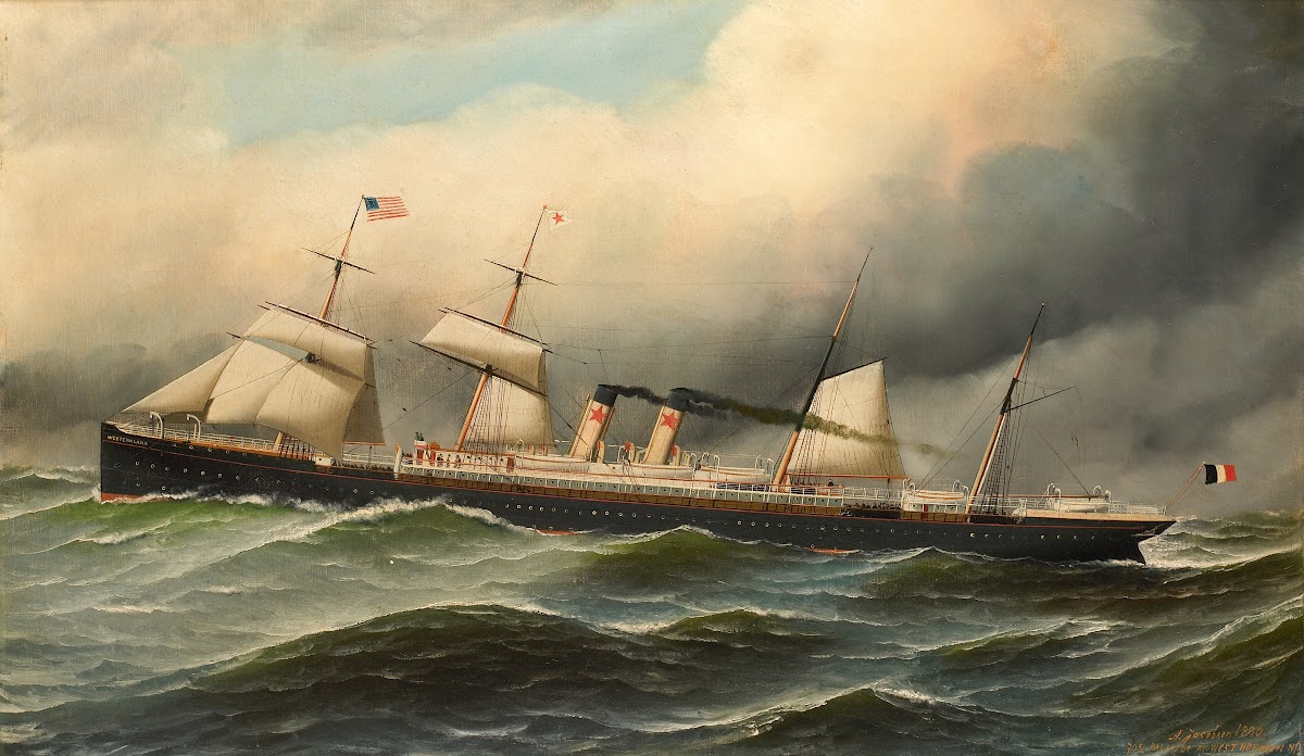 Het stoomschip met hulpzeilvermogen Westernland 1890