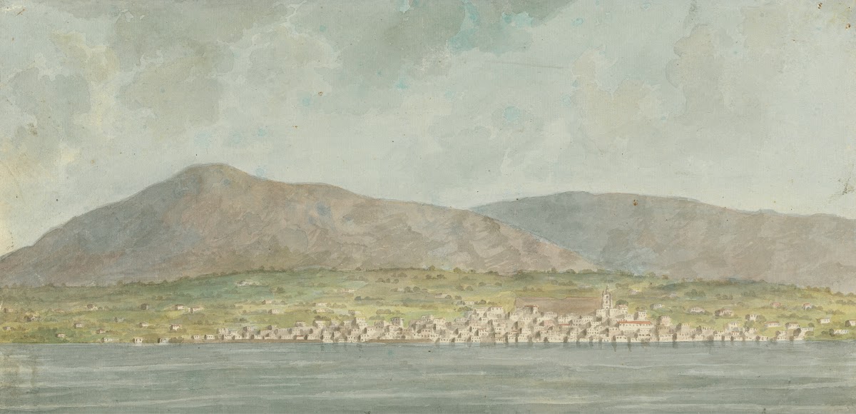Landscape With Sea Town and Hills ca 1785