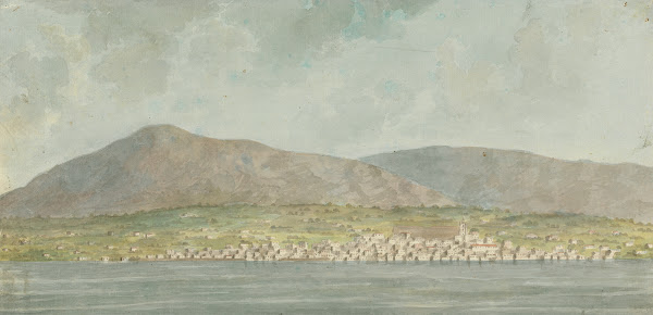 Landscape With Sea Town and Hills ca 1785