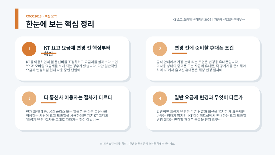 KT 요고 모바일 요금제 변경 전 준비사항과 셀프 변경 순서를 확인하는 안내 화면