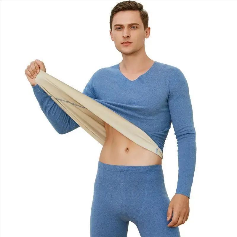 Thermal underwear set for men, V-neck, lined