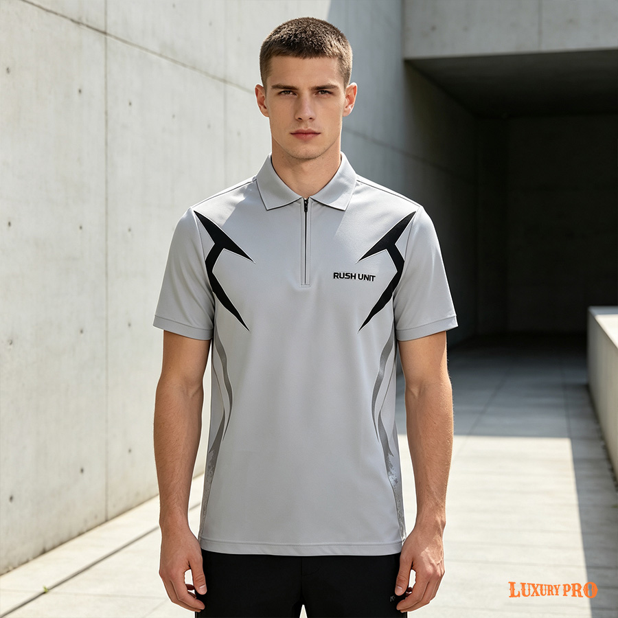 AOP Generic Zip‑Up Short‑Sleeve Polo‑180G Bird's‑Eye Fabric