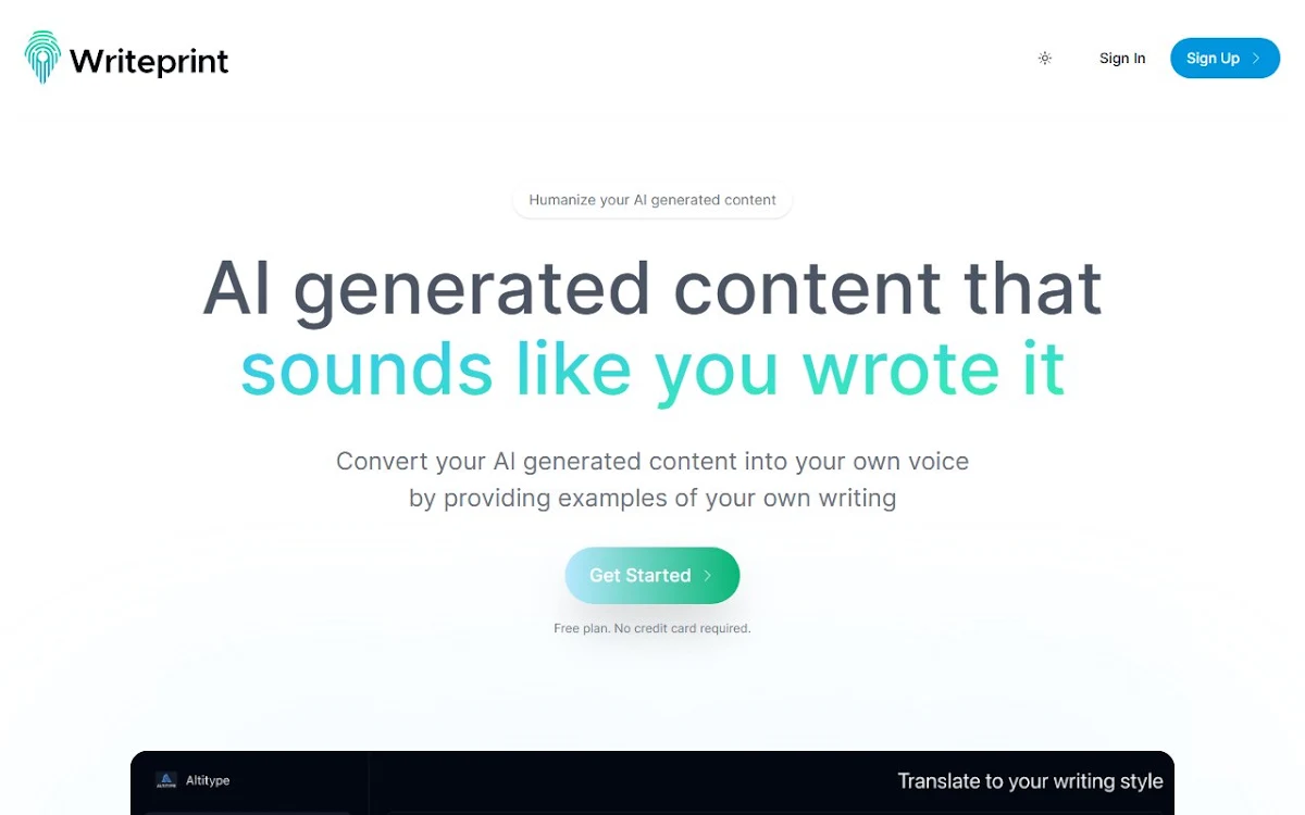 Captura de Writeprint.ai
