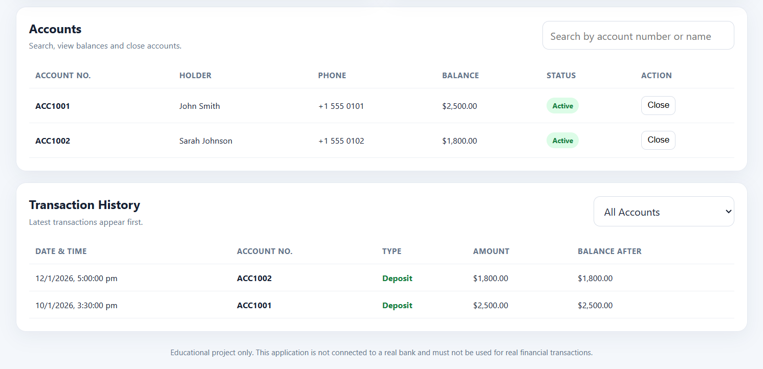 Banking Management System — screenshot 1