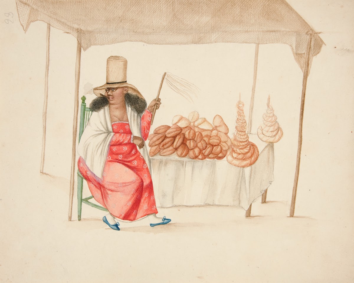 Indian Woman Smoking Cigar in Front ofBreadstand ca1850