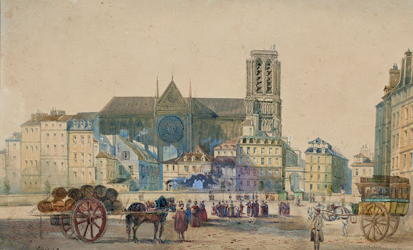 Notre Dame et le pont dArcole vus de la place de lHôtel de Ville en 1845 1915 19