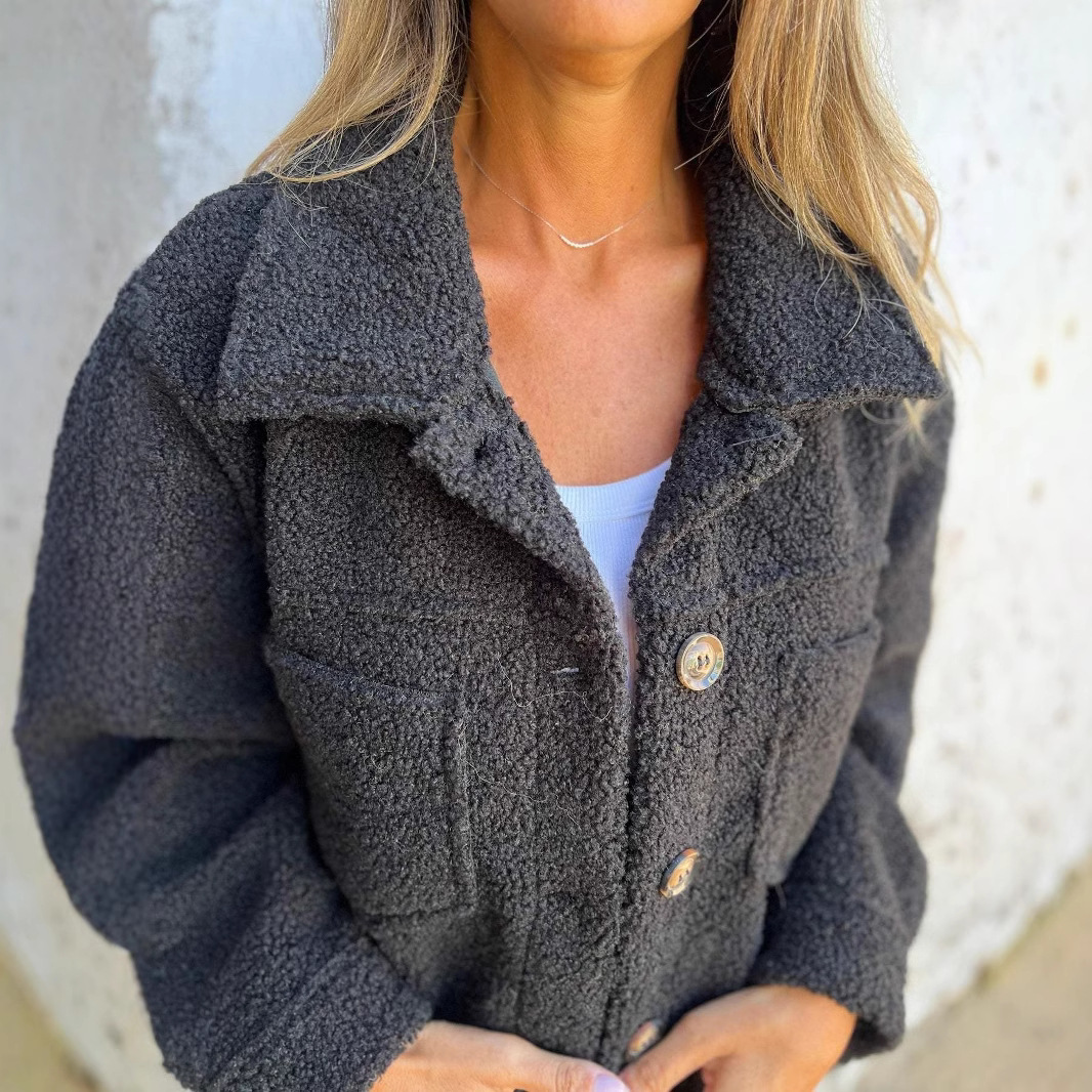 Faux shearling jacket with lapel and button closure