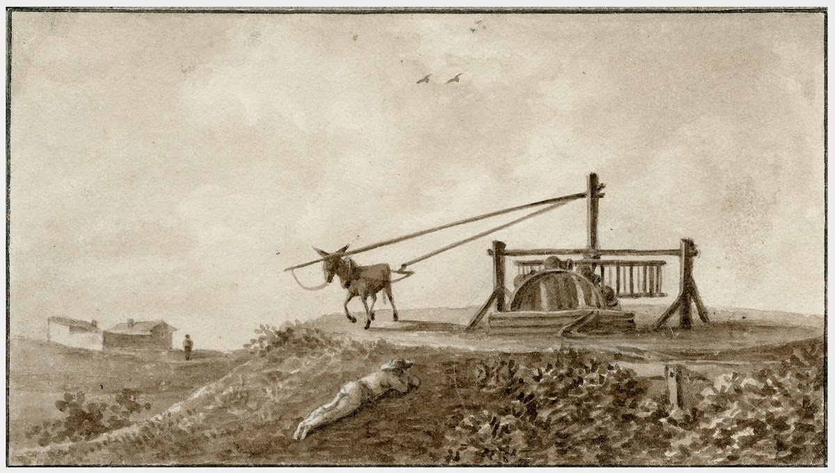 Een waterput met raderwerk en trekezel