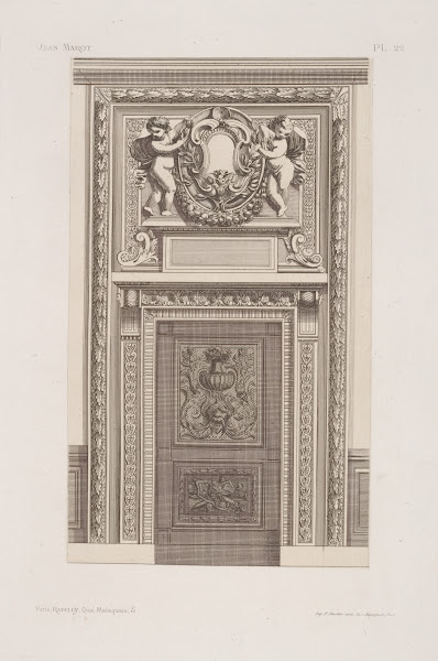 Design for doorway with two cherubs in projection above doorframe holding rounde