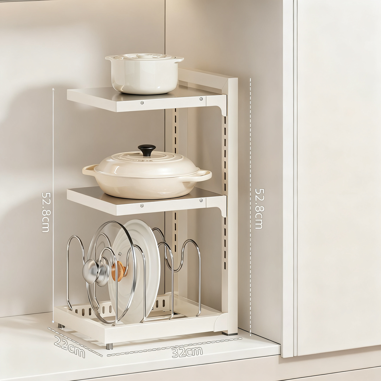 Stainless steel pot stand, 2-4 levels, adjustable