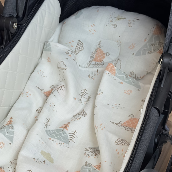 Мусліновий плед і подушка в коляску Twins Bear Forest